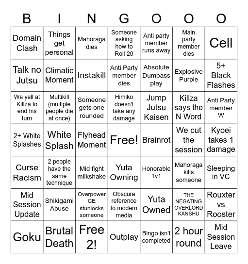 Anti Party Bingo Card