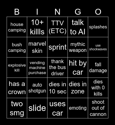 Fortnite Bingo Card