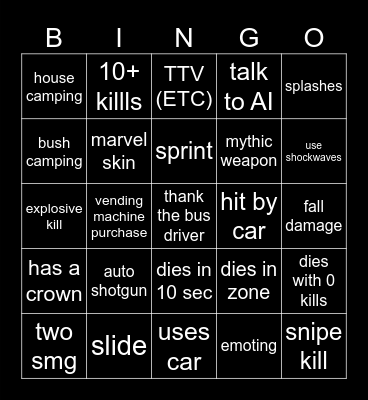 Fortnite Bingo Card