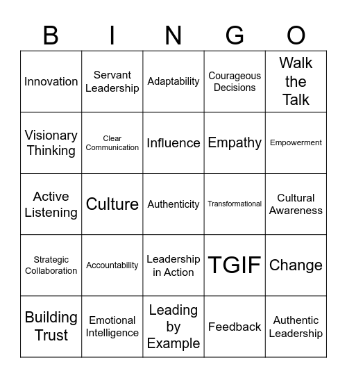 Walk The Talk B.I.N.G.O Bingo Card