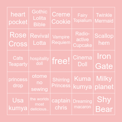 Lolita Bingo Card
