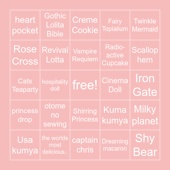 Lolita Bingo Card