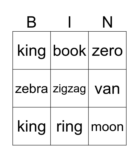 Phonics Bingo Card