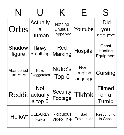 Nuke's Top Five Bingo Card