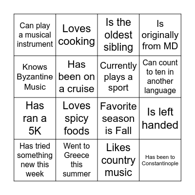 YAL BINGO! Find someone who... Bingo Card