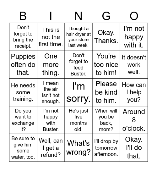 G2 L6 Listening Bingo Card