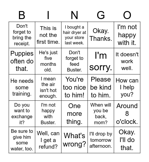 G2 L6 Listening Bingo Card