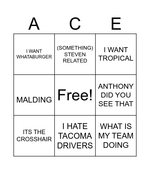 DARYL Bingo Card