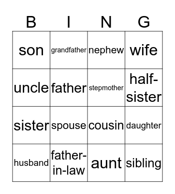 MY FAMILY Bingo Card