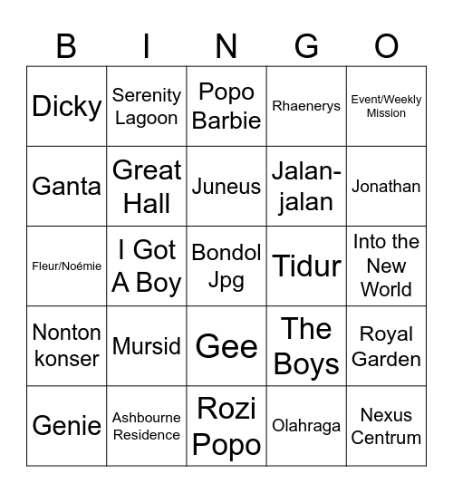 𝐒𝐀𝐍𝐒𝐀'𝐬 𝐁𝐎𝐀𝐑𝐃. Bingo Card