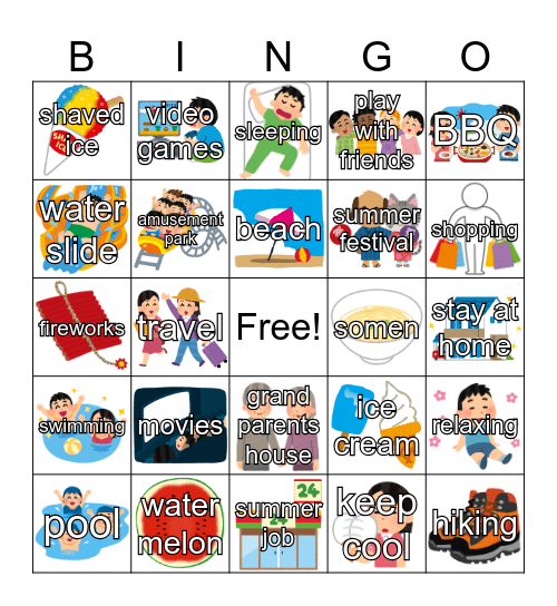 Summer Vacation Bingo Card