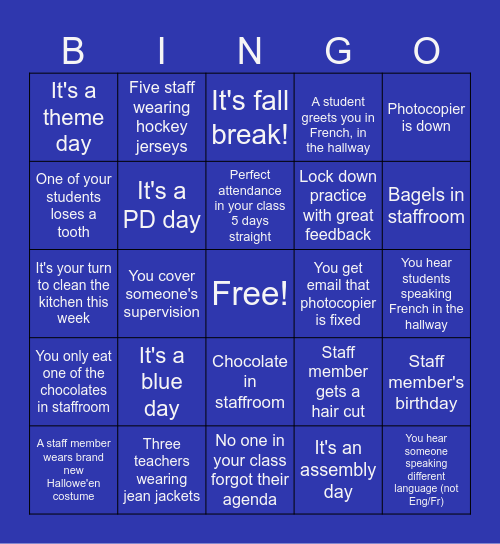 Le Bingo de Banff Trail - Fall edition Bingo Card