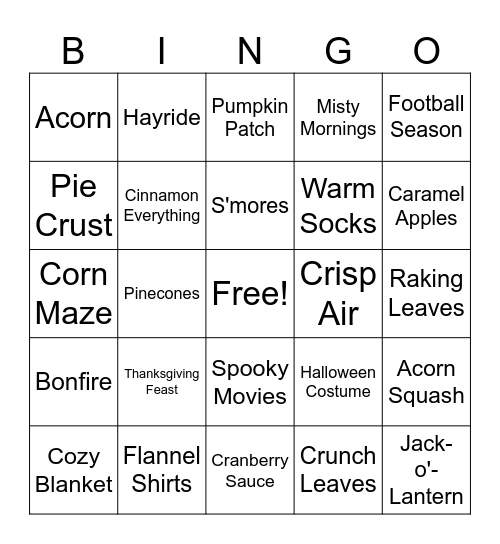 Leaf it to Luck: A Fall-Themed Bingo Game Bingo Card
