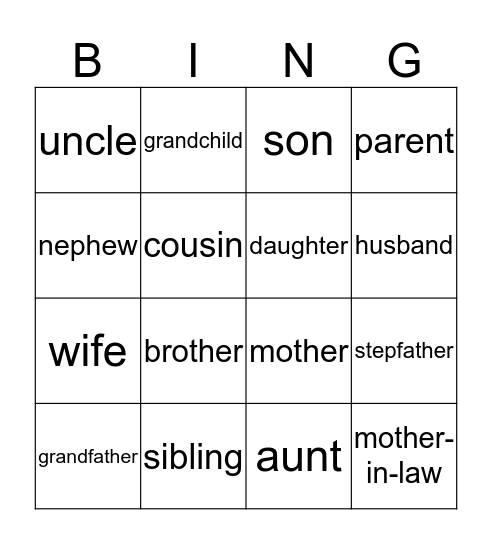 MY FAMILY Bingo Card