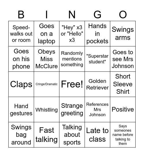 Mr Lander Bingo Card