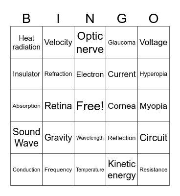 9 Science Bingo Card