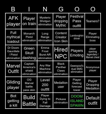 FORTNITE SPECTATING BINGO Card