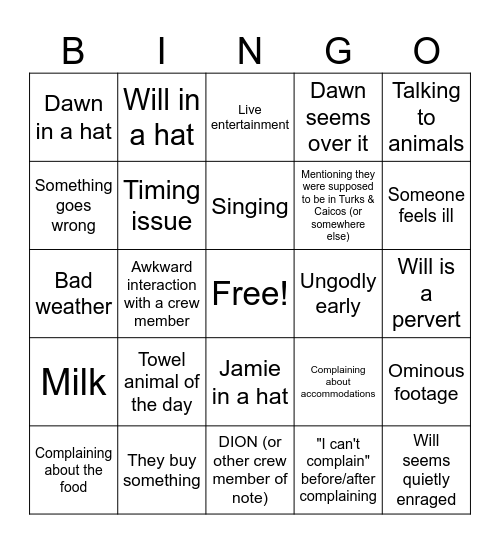 YITS (Cruise Edition) Bingo Card