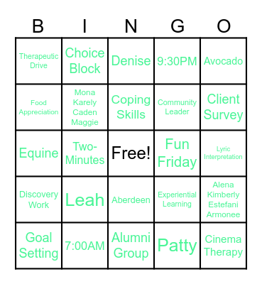 Newport Bingo Card