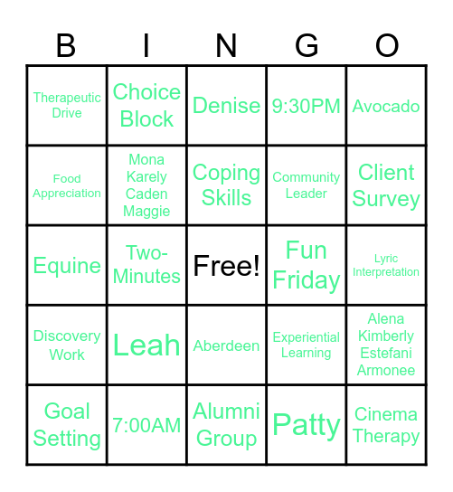 Newport Bingo Card