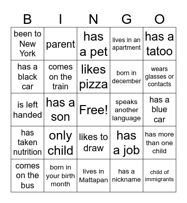 Getting to Know You Bingo Card