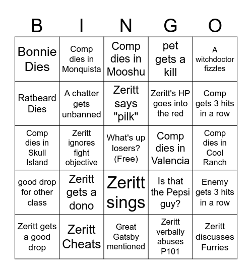 Piratelocke Bingo Card