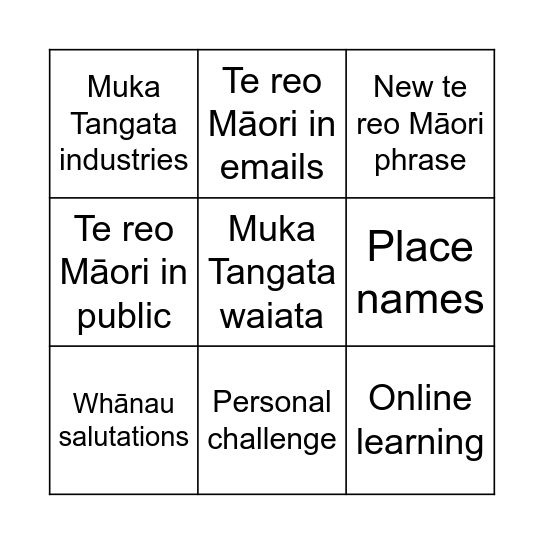 Te Wiki o te reo Māori whare whare (bingo) Bingo Card