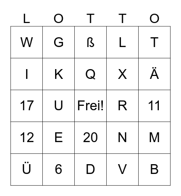 Alphabet und Zahlen 0-20 Bingo Card
