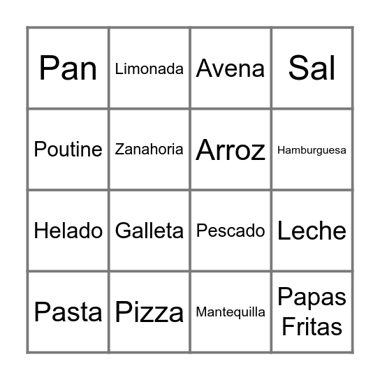 Comidas y Descripciones Bingo Card