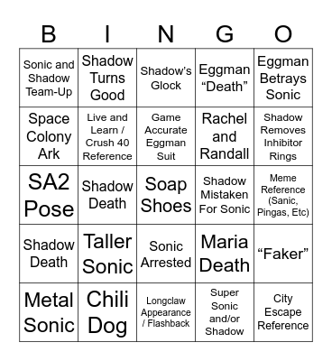 Sonic the Hedgehog 3 Bingo Card