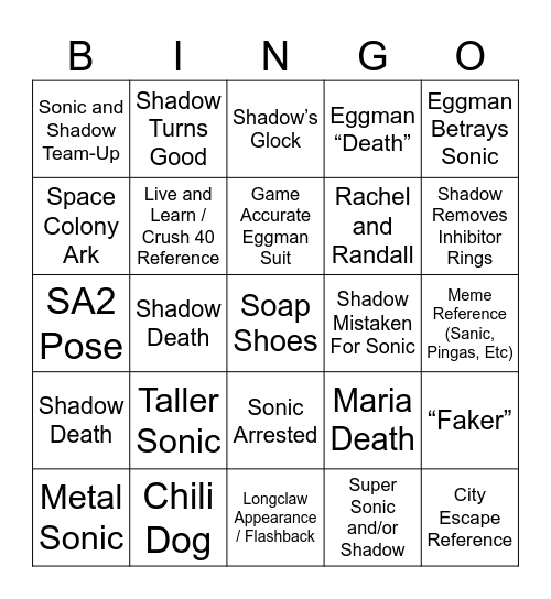 Sonic the Hedgehog 3 Bingo Card