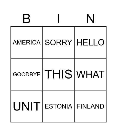 MY CLASS Bingo Card