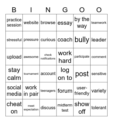 UNIT 3:TEENAGERS Bingo Card