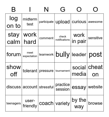UNIT 3:TEENAGERS Bingo Card