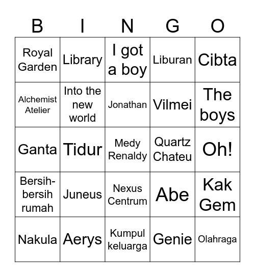 Nakula’s property. Bingo Card