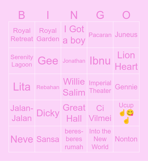 Icel Bingo ⋆𐙚₊˚⊹♡ Bingo Card