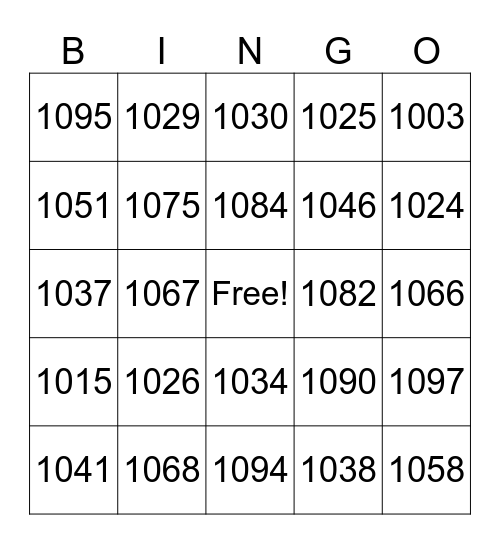 Number Bingo Card
