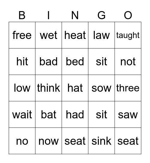MINIMAL PAIRS Bingo Card