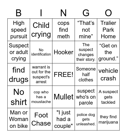 Cops Bingo Card