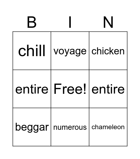 Lucas Bingo Card