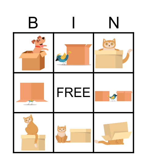 Prepositions with Cats and Dogs Bingo Card