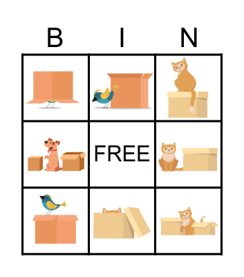 Prepositions with Cats and Dogs Bingo Card