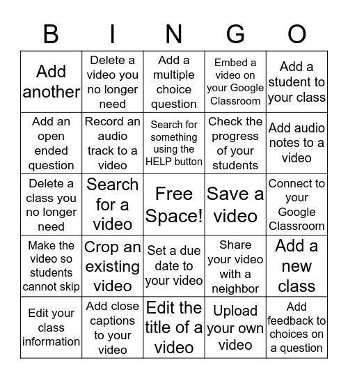 EDPuzzle BINGO Card