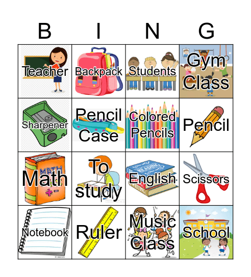 School Bingo Card