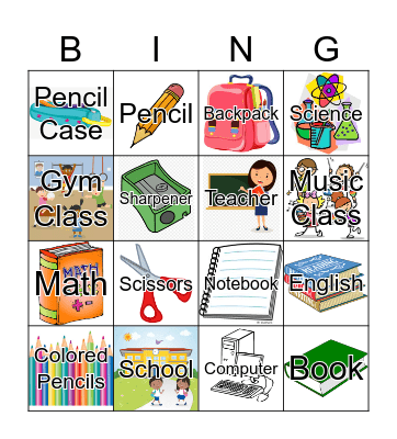 School Bingo Card