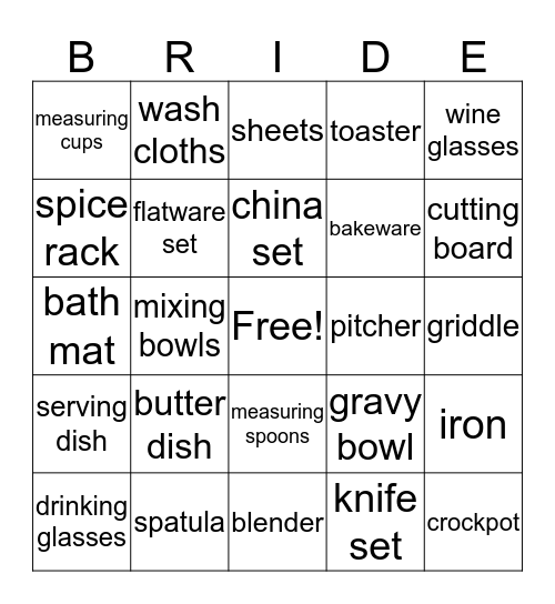 KACEY'S BRIDAL SHOWER Bingo Card
