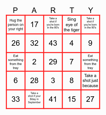 Party BINGO Card