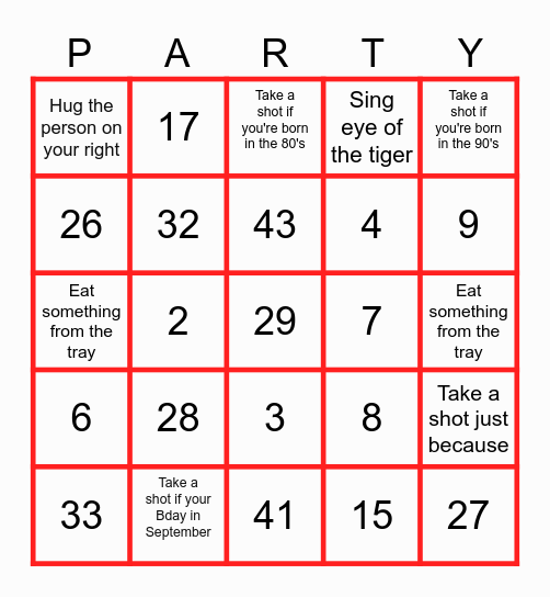 Party BINGO Card