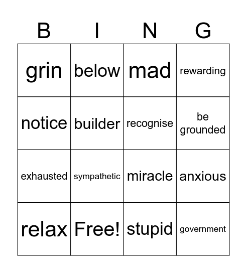Words back to the future Bingo Card
