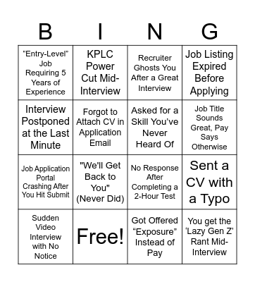 JOB SEARCH BINGO Card
